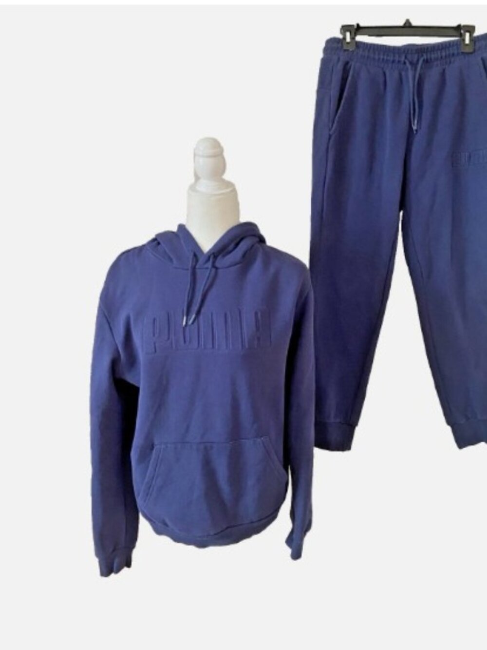 PUMA Women 2pc Activewear Cotton Blend Tracksuit Navy Blue Drawstring Hoodie M